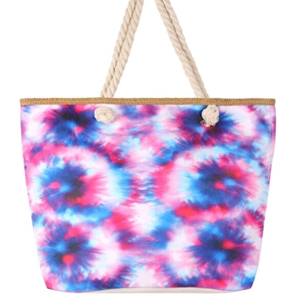 Multicolor Boho Tie-Dye Tote Bag with Rope Handles - Picture 1 of 1